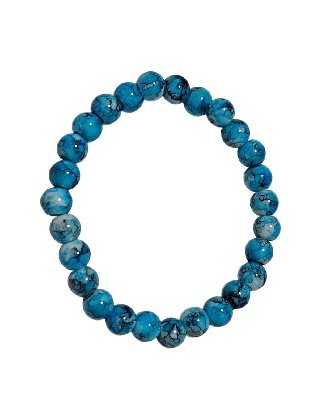 Retro Beaded Bracelet Marbled Blue Beads Stretch Statement Fashion Jewelry Women